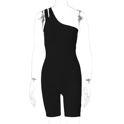 Cheky - Solid Color One Shoulder Slim Fit Hip Raise Sports Yoga Jumpsuit