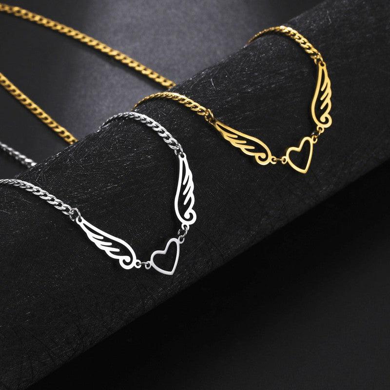 Cheky - Hollow Heart Angel Wing Necklace