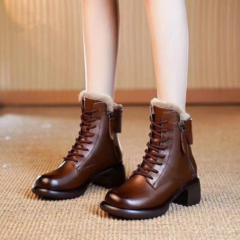 Cheky - Thick Bottom Solid Color Ankle Boots Women