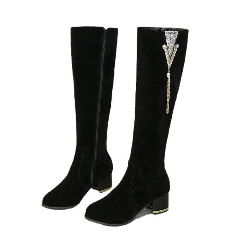 Cheky - Women's Side Zipper Fleece Lined Over-the-knee Boots