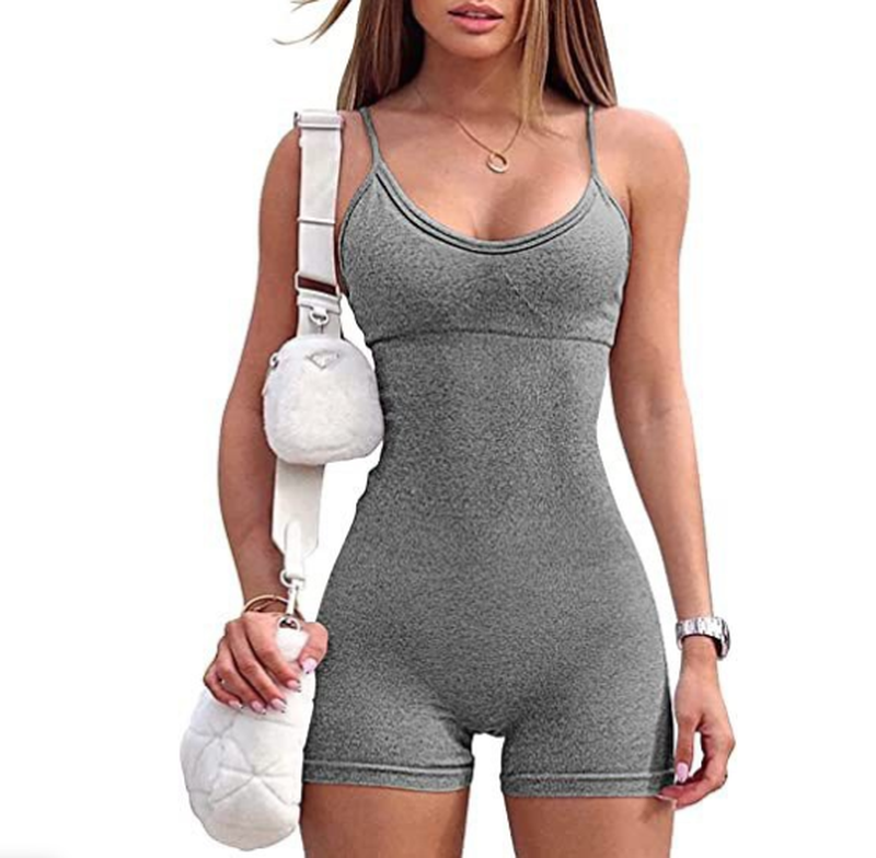 Cheky - Spaghetti Strap Shorts Jumpsuit Sports Yoga Workout Tight Romper Women Fashion Fitness Sportwear