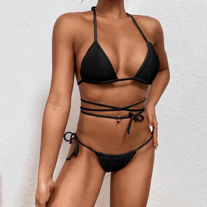 Cheky - New Swimsuit Women's Bandage Split Swimwear Halter Neck Sexy Mini Bikini