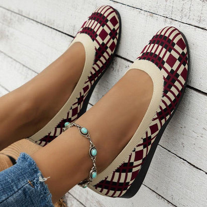 Cheky - Fashion Plaid Print Flats Shoes New Fashion Casual Breathable Slip On Round-toe Mesh Shoes For Women