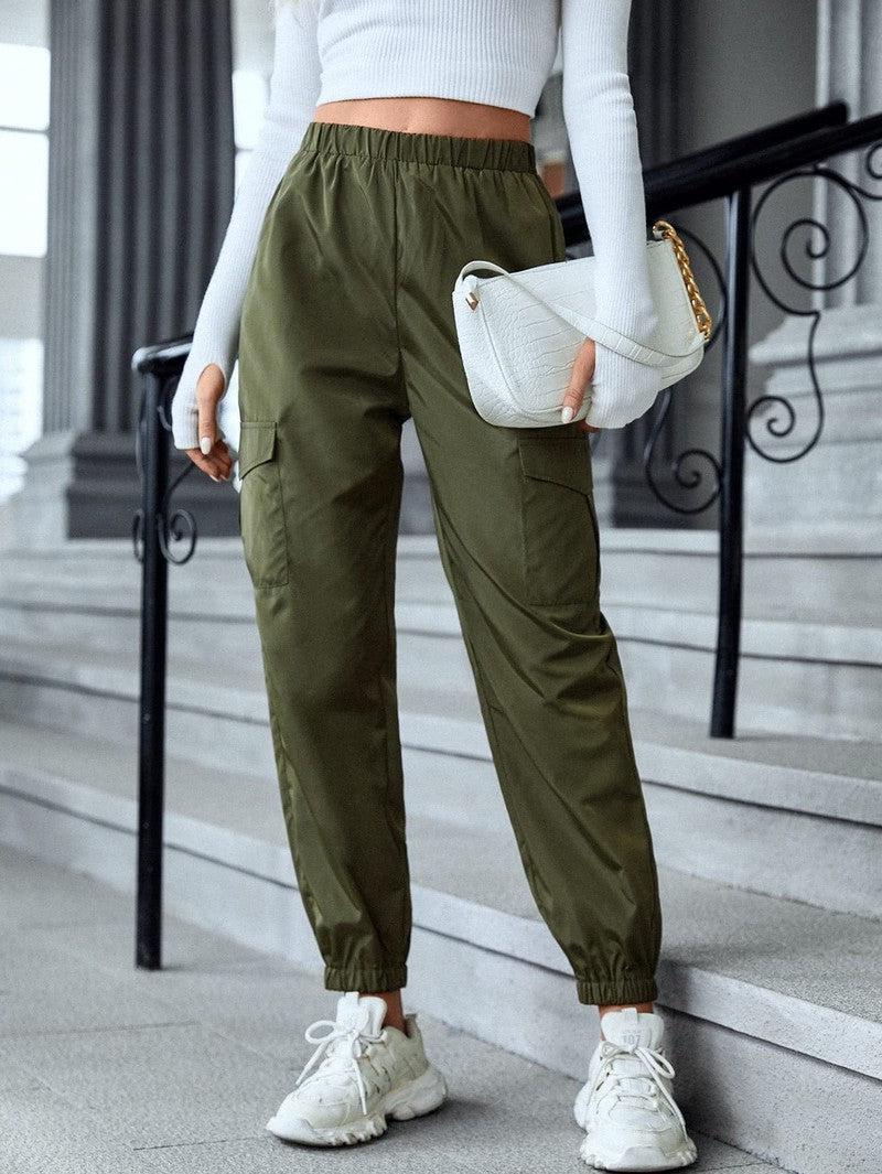 Cheky - New Cargo Pants Fashion Casual Multi-pocket Elastic Waist Pencil Pants For Women