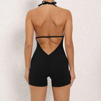 Cheky - Yoga Pants Halter Neck Jumpsuit Beauty Back Shorts High Elastic One-piece Fitness For Womens Clothing