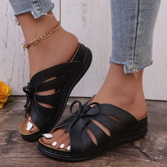 Cheky - New Roman Shoes For Women Lace-up Platform Wedges Sandals Summer Fashion Slides Casual Vacation Beach Slippers