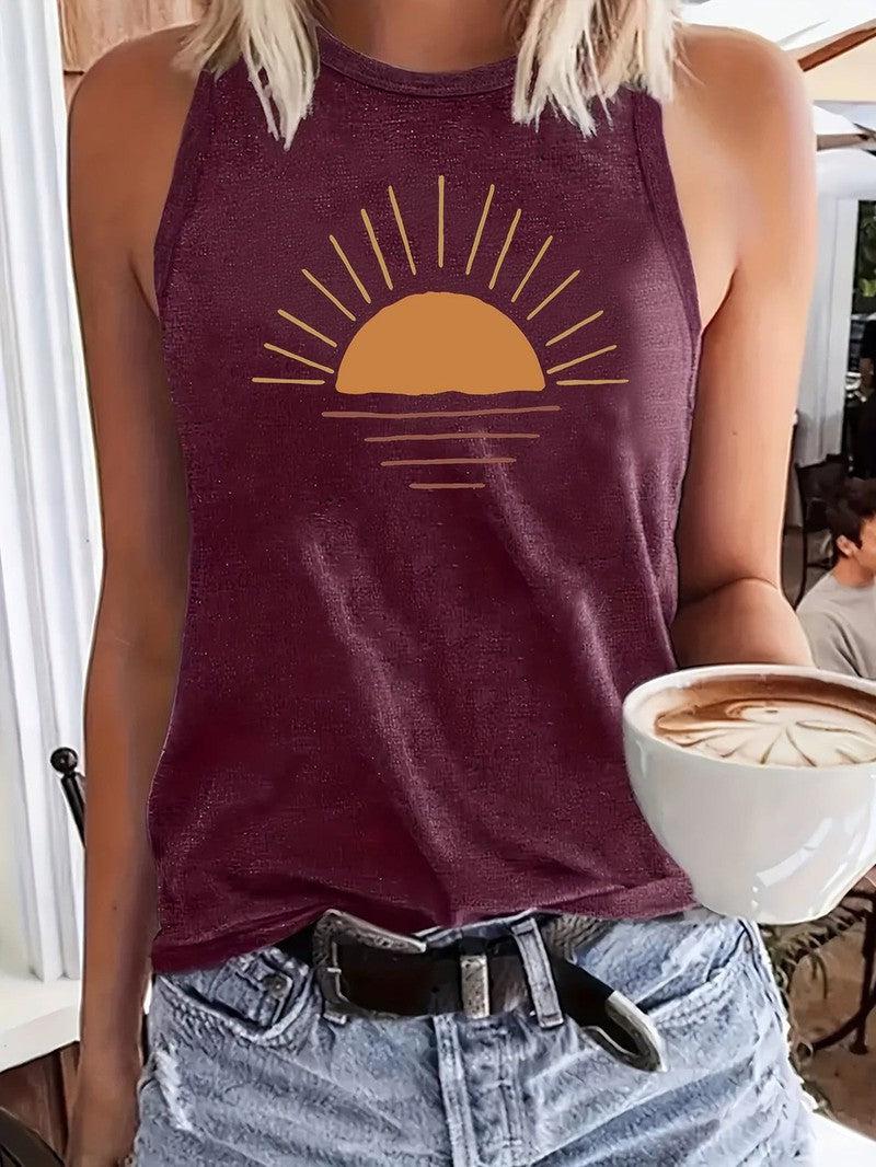 Cheky - Sunrise Printed Round Neck Vest Spring And Summer Casual Sleeveless