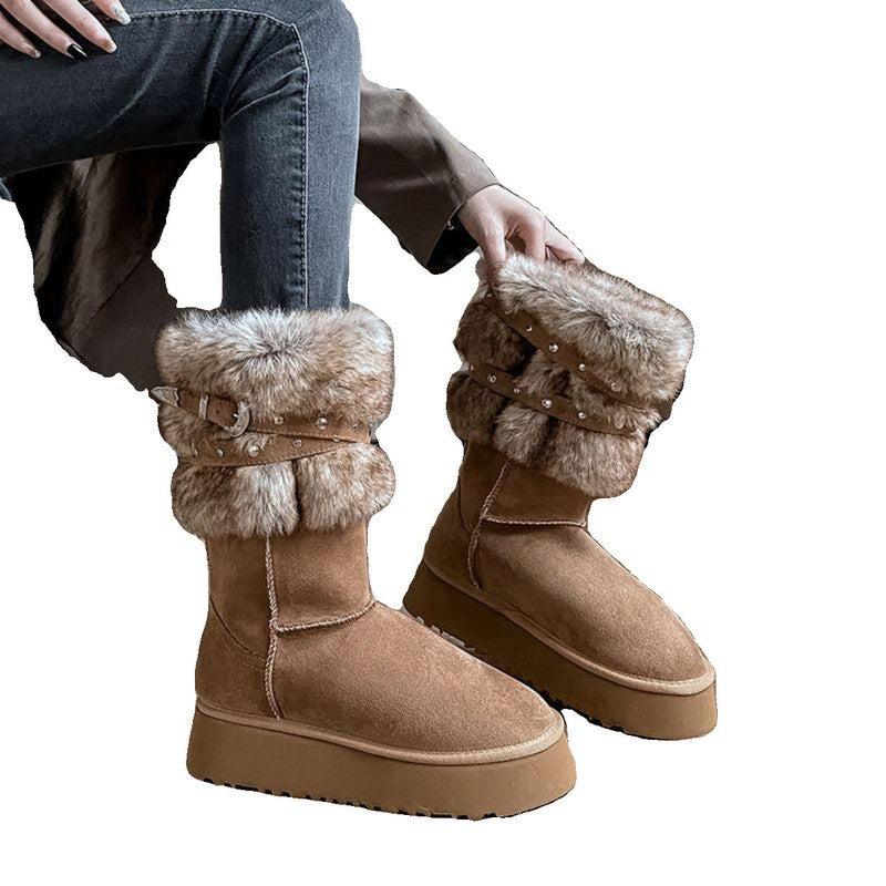 Cheky - Northeast Snow Winter Fleece-lined Platform Cotton-padded Boots