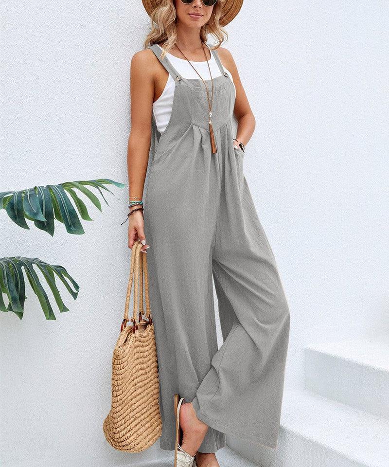 Cheky - Women Long Bib Pants Overalls Casual Loose Rompers Jumpsuits With Pockets