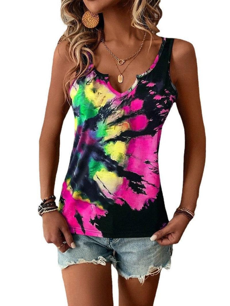 Cheky - Printed Painted V-neck Open Vest Top