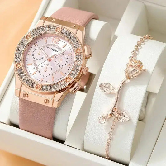 Cheky - Watches Set Luxury Rhinestone Women Fashion Elegant Wristwatch Quartz Watch For Girl Ladies Clock Relogio Feminino