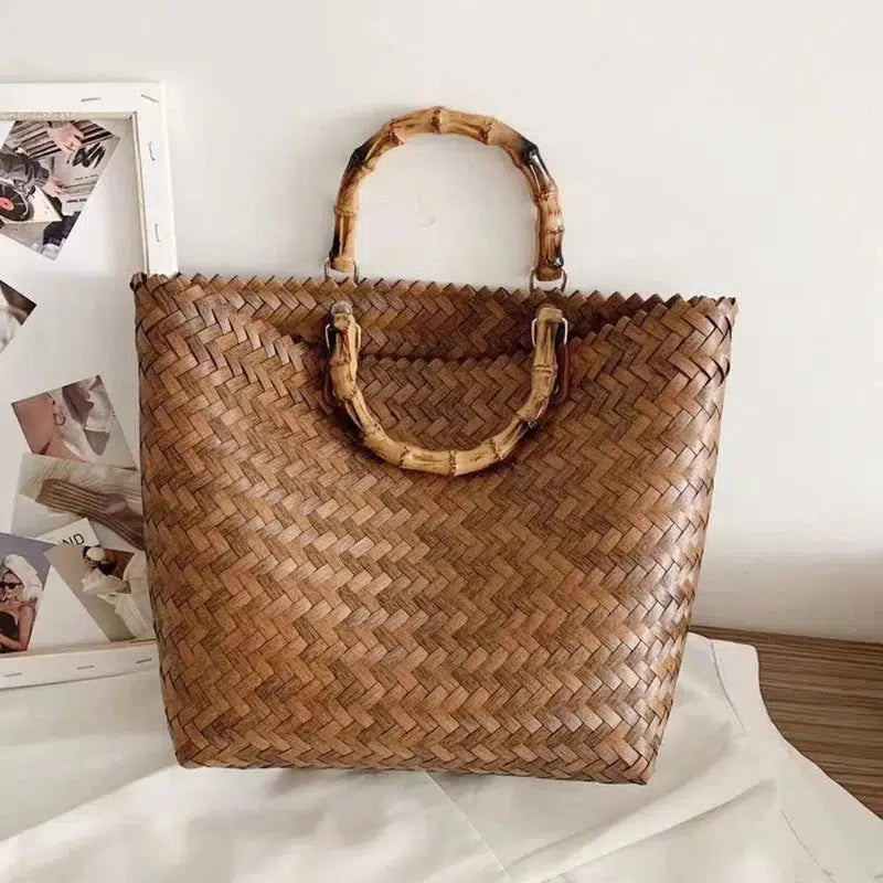 Cheky - Exquisite Woven Tote Bag Multifunctional Women Handbag High Capacity Handwoven Rattan Large Straw Bag Clothing Matching