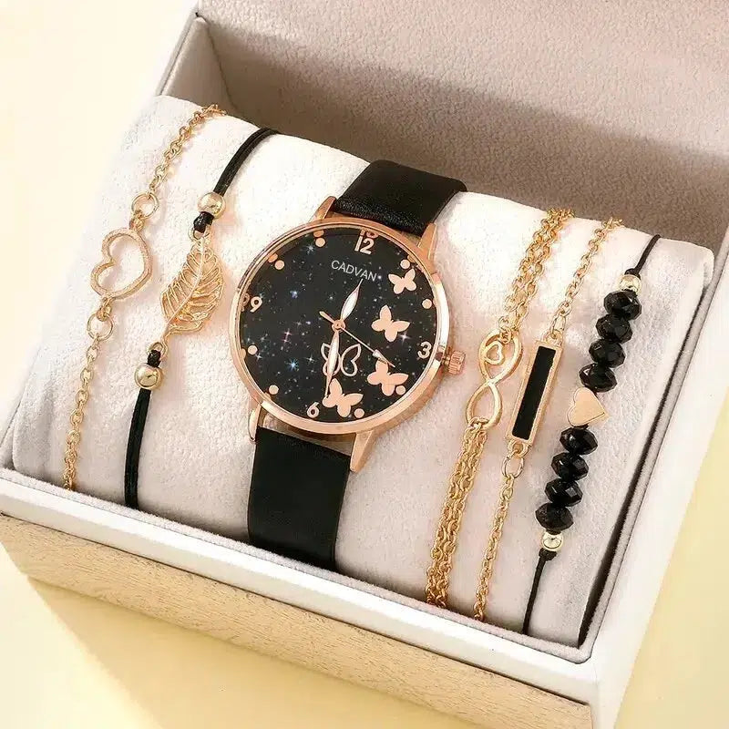 Cheky - Women Fashion Casual Leather Belt Watches Ladies Starry Sky Butterfly Dial Quartz Wristwatches Dress Clock Reloj Mujer