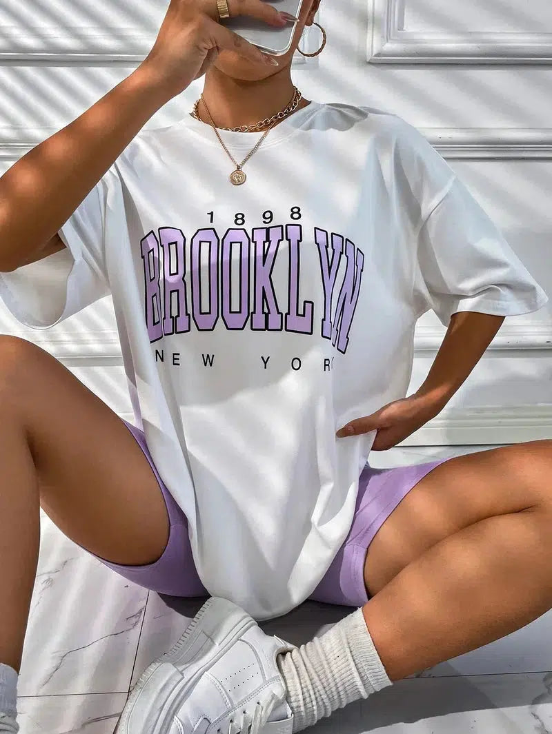 Cheky - Vintage 1898 Brooklyn New York Womens T-Shirts Oversize American Short Sleeve Casual Clothing Street Woman Tops