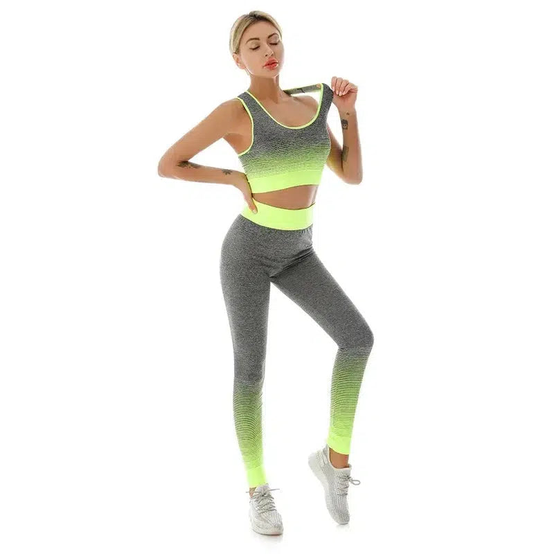 Cheky - 2 Piece Sets Womens Outfits Yoga Set Elastic Gradual Changing Sports Bra Tights Yoga Suit Set Fitness Workout Sports Leggings