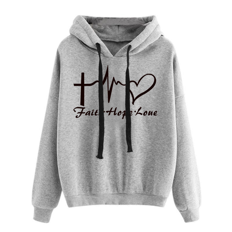 Cheky - Heart Print Hoodie Sweatshirt Pullover Tops Women Long Sleeve Sports Clothes