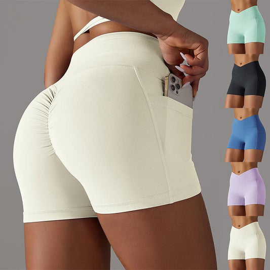 Cheky - Yoga Shorts With Phone Pocket Design Fitness Sports Pants For Women Clothing