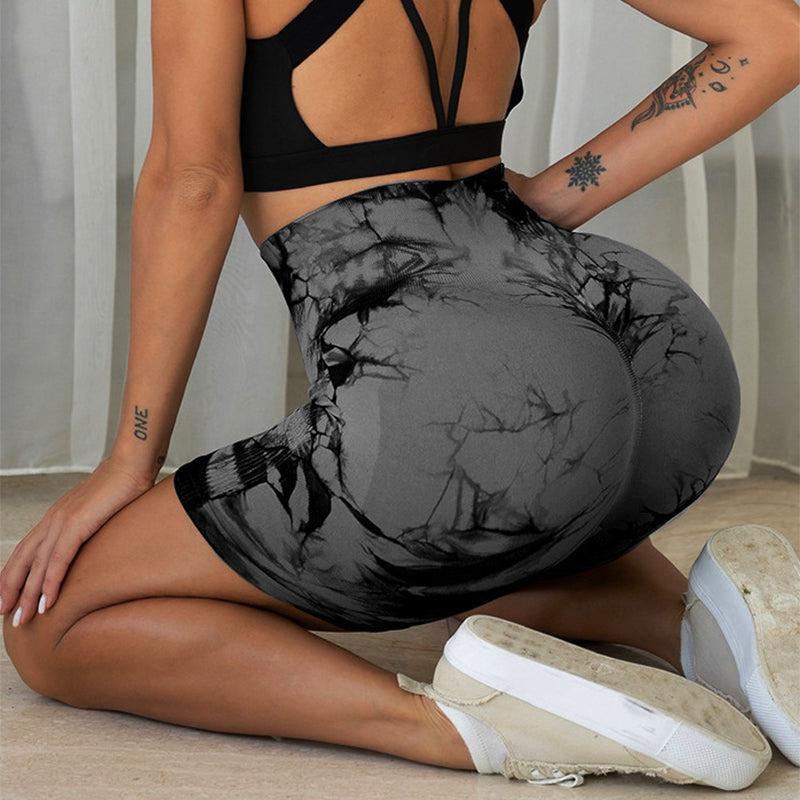 Cheky - Tie-dye Printed Yoga Pants Summer Quick-drying Fitness Shorts Sexy High-waisted Hip-lifting Leggings Women Pants