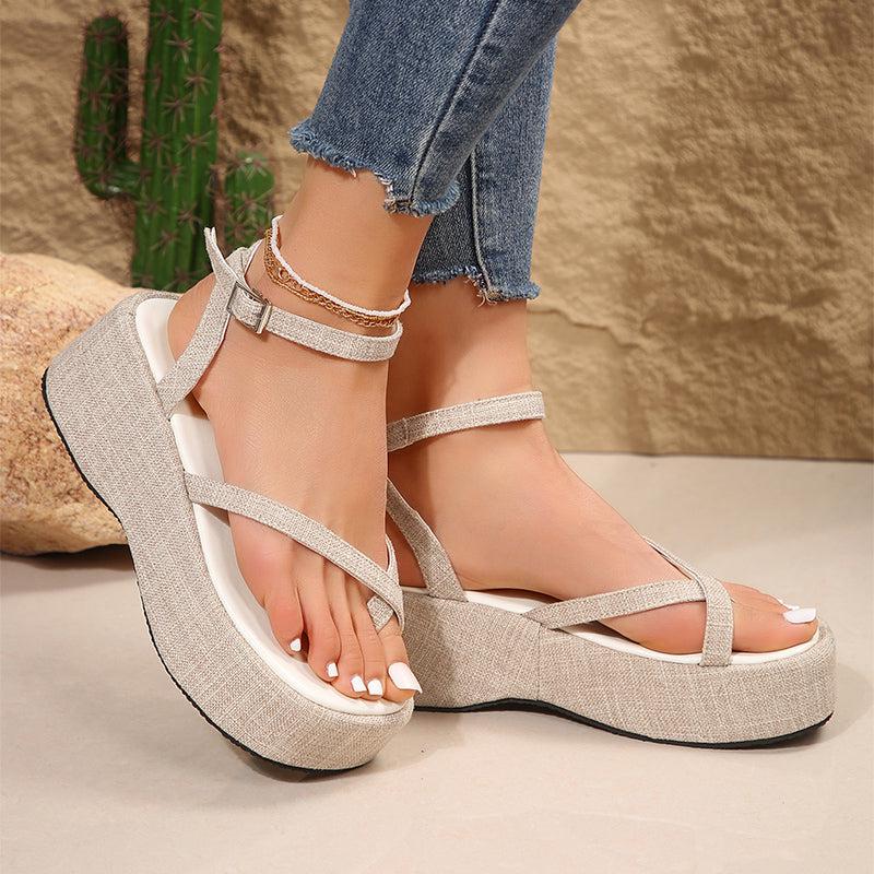 Cheky - Summer Denim Thong Sandals Fashion Thick-soled Flat Shoes For Women