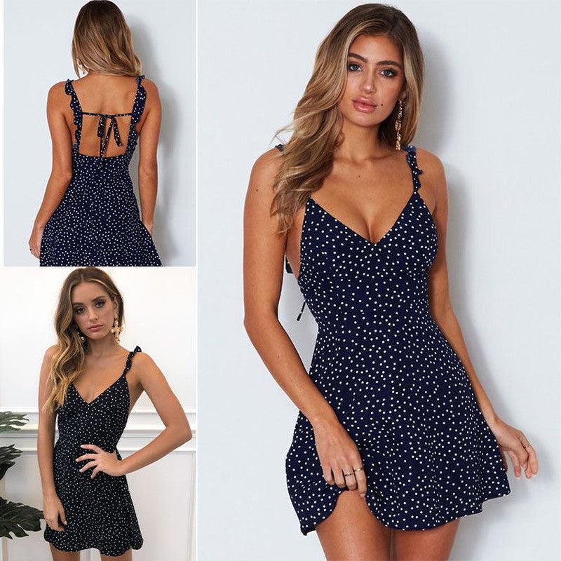 Cheky - Polka-dot Strappy Dress Women Summer Fashion Beach Sundress