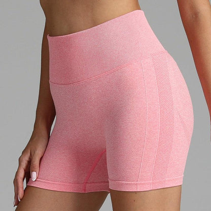 Cheky - Seamless Yoga Shorts Women Solid Color High Waist Hip-lifting Fitness Pants Running Sweatpants