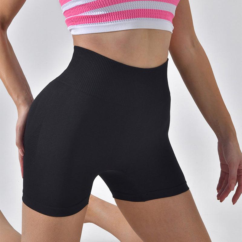 Cheky - Striped Yoga Shorts High Waist Hip-lifting Tight Pants For Women Running Fitness Sports Leggings