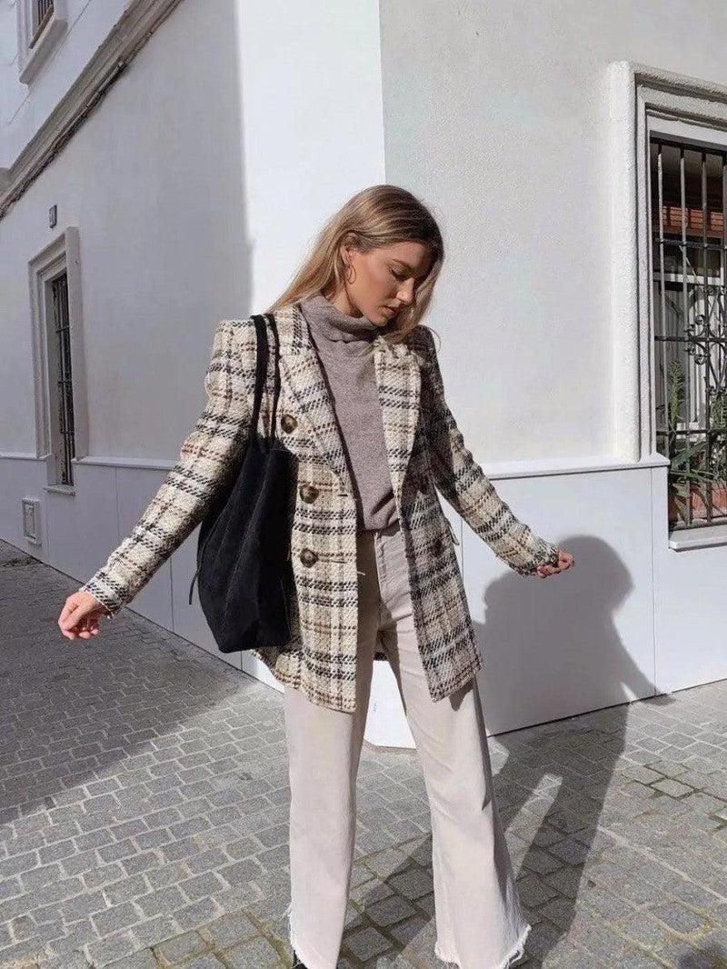 Cheky - All-match Plaid Suit Pants Skirt Suit