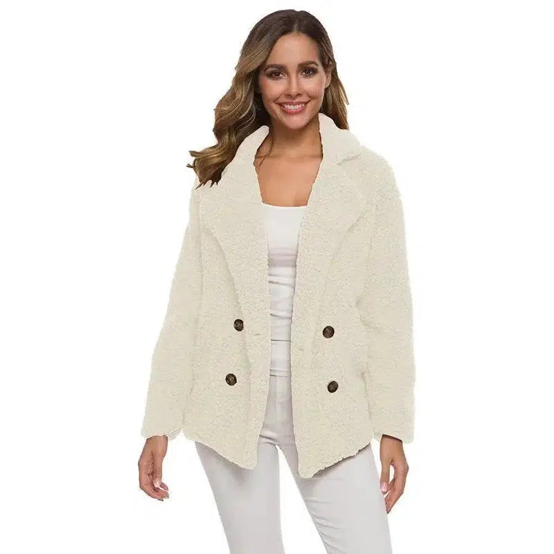 Cheky - Autumn and Winter Women's Plush Button Lapels Pocket Coat