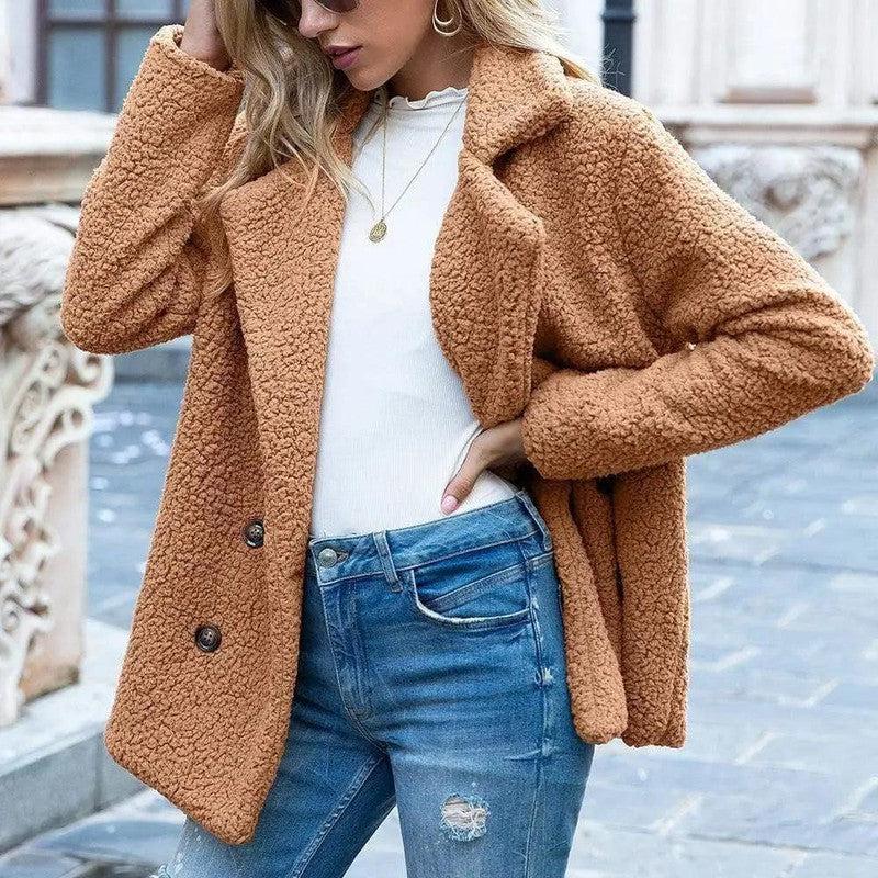 Cheky - Button lapel loose sweater cardigan sheep cake wool coat