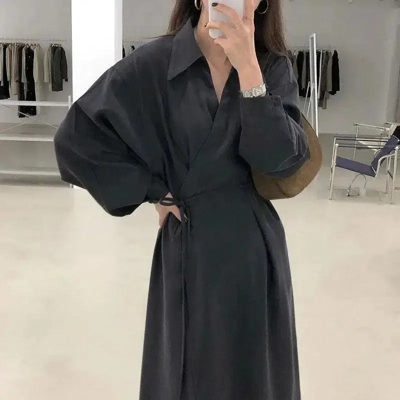 Cheky - Cross-temperament shirt-style long-sleeved dress