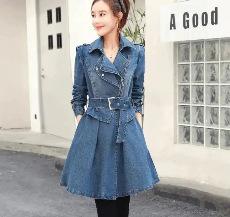 Cheky - Double layer lapel denim trench coat