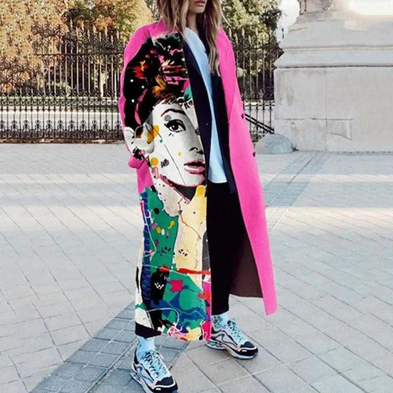 Cheky - Fashion Printing Stitching Long Dragon And Phoenix Coat