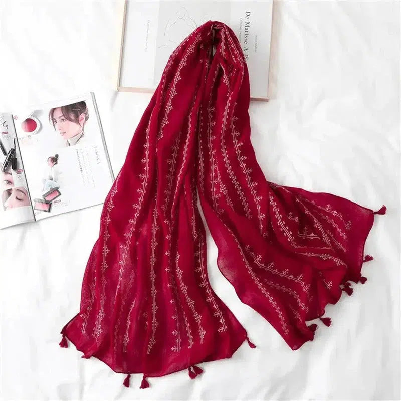 Cheky - Fashion Tassel Cotton Linen Thin Yarn Scarf