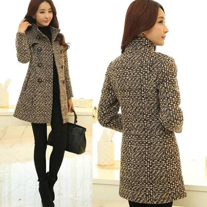 Cheky - Fashion Thick Plaid woolen coat women's clothing