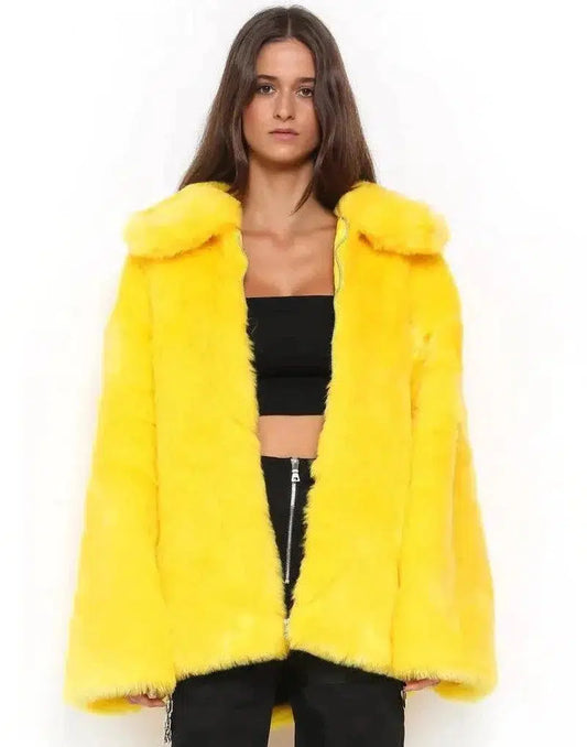 Cheky - Faux Fur Soil Cool Gothic Furry Coat Jacket