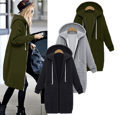 Cheky - Hooded long-sleeved winter sweater women's jacket in a long