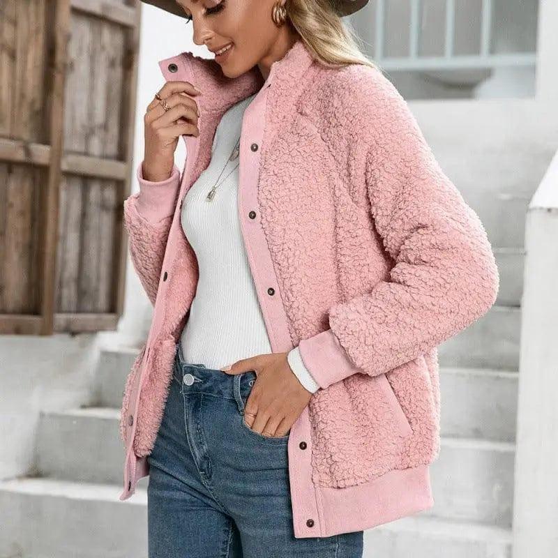 Cheky - Lamb Plush Cardigan Jacket Double-sided Plush Jacket Coat