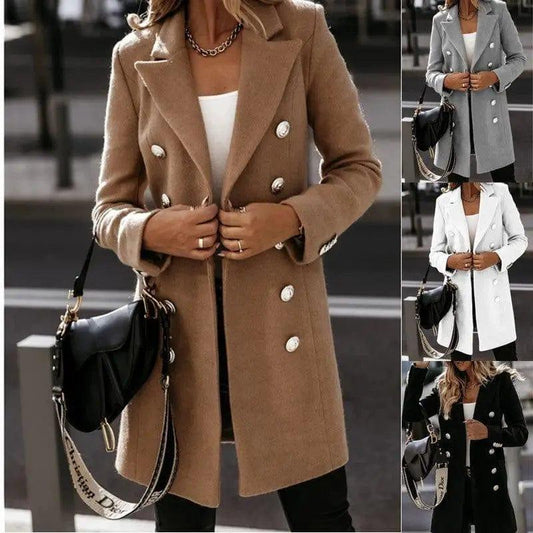 Cheky - Long-sleeve Blazer-collar Double-breasted Nizi Coat