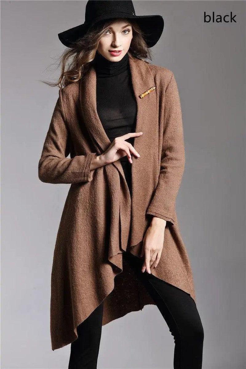 Cheky - Long-Sleeved Cloak Long Woolen Coat