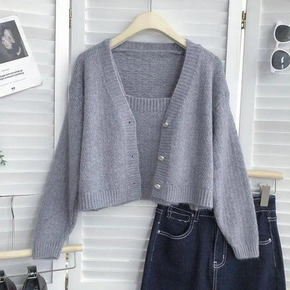 Cheky - Loose Single-breasted V-neck Long-sleeved Knit Cardigan Is