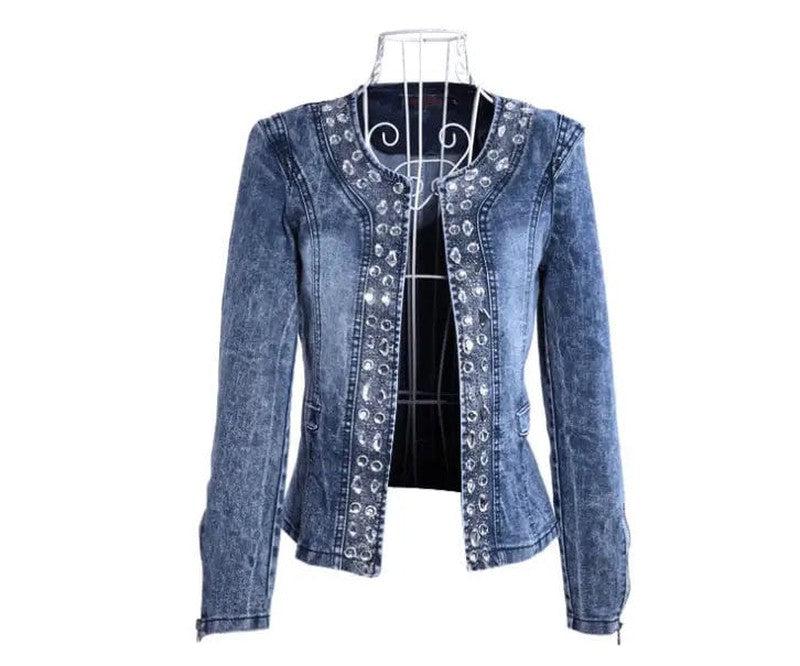 Cheky - Spot stretch denim jacket rhinestone sequins retro