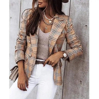 Cheky - New Womens Long-Sleeved Plaid Print Blazer