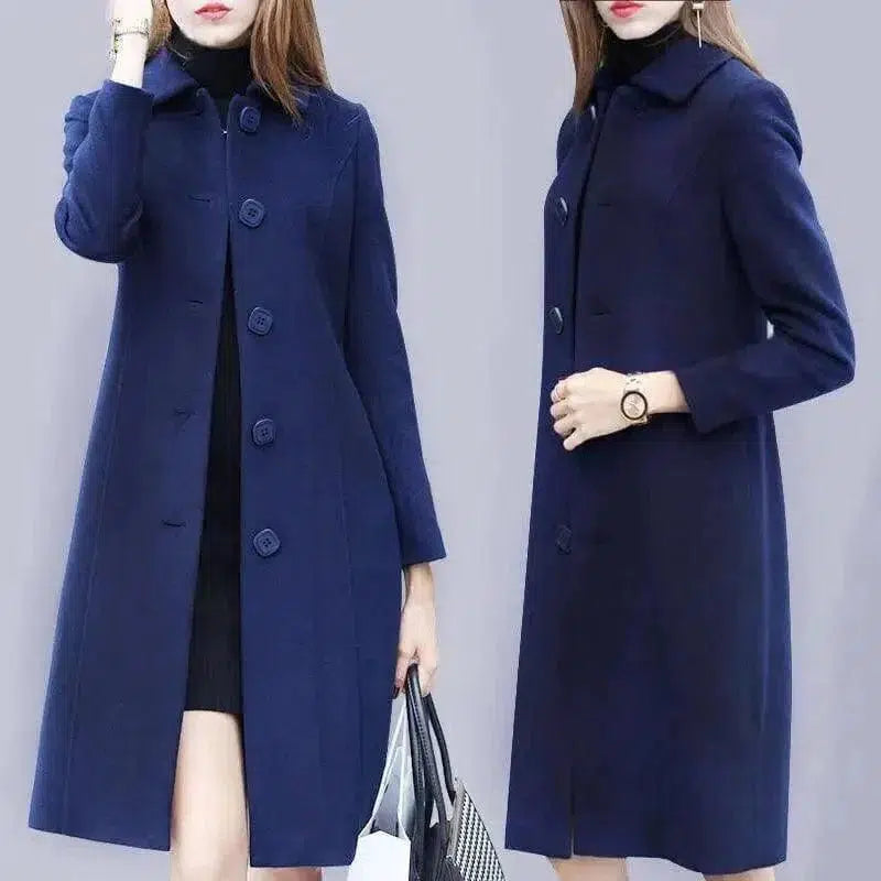 Cheky - Mid-length Hepburn Style Slim Slim Woolen Coat