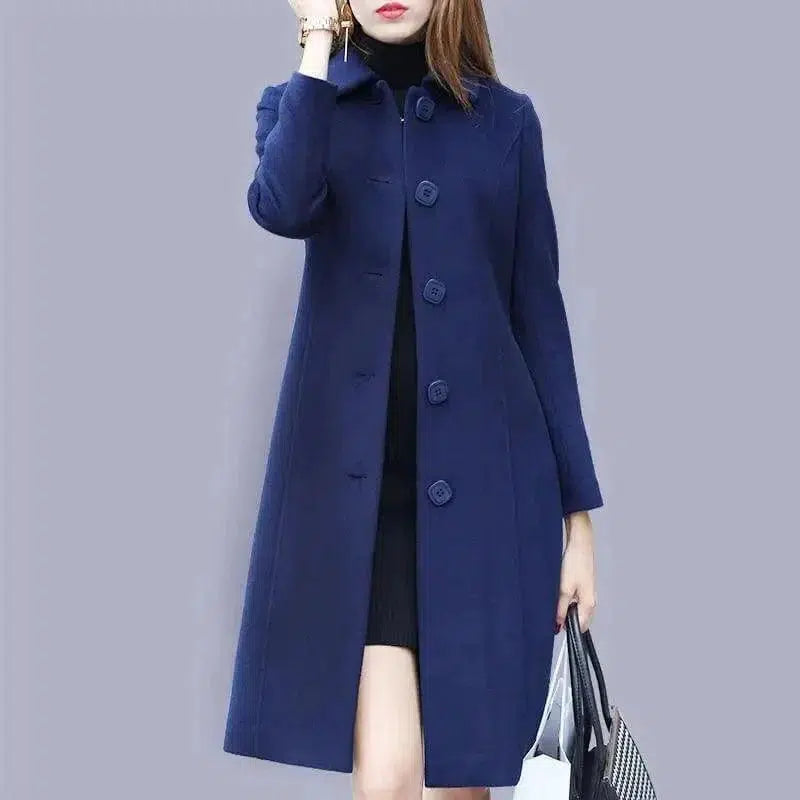 Cheky - Mid-length Hepburn Style Slim Slim Woolen Coat