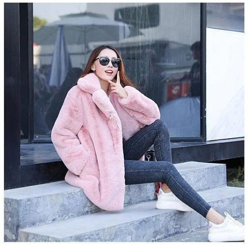 Cheky - New Female Imitation Rabbit Fur Loose Lapel Coat