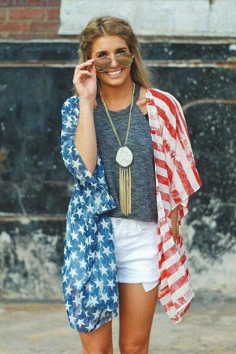 Cheky - New Independence Day Flag Cardigan Loose Casual Women's