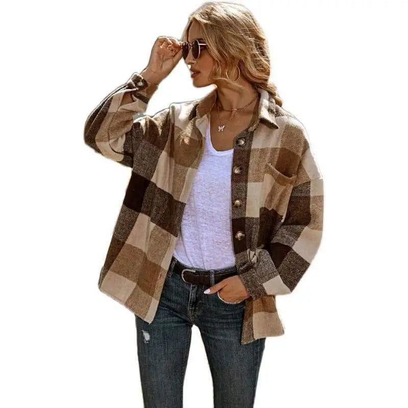 Cheky - New Lapel Loose Casual Shirt Large Plaid Jacket