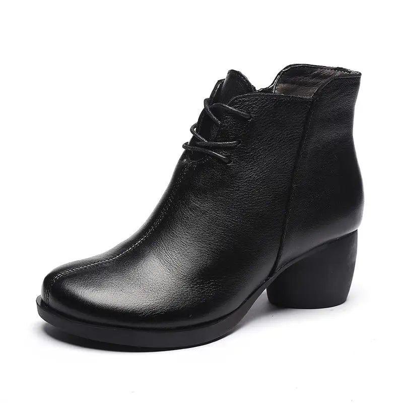 Cheky - New Retro Leather Comfortable Thick Heel Women Boots High Heel Martin Boots Leather Boots Short Boots Women