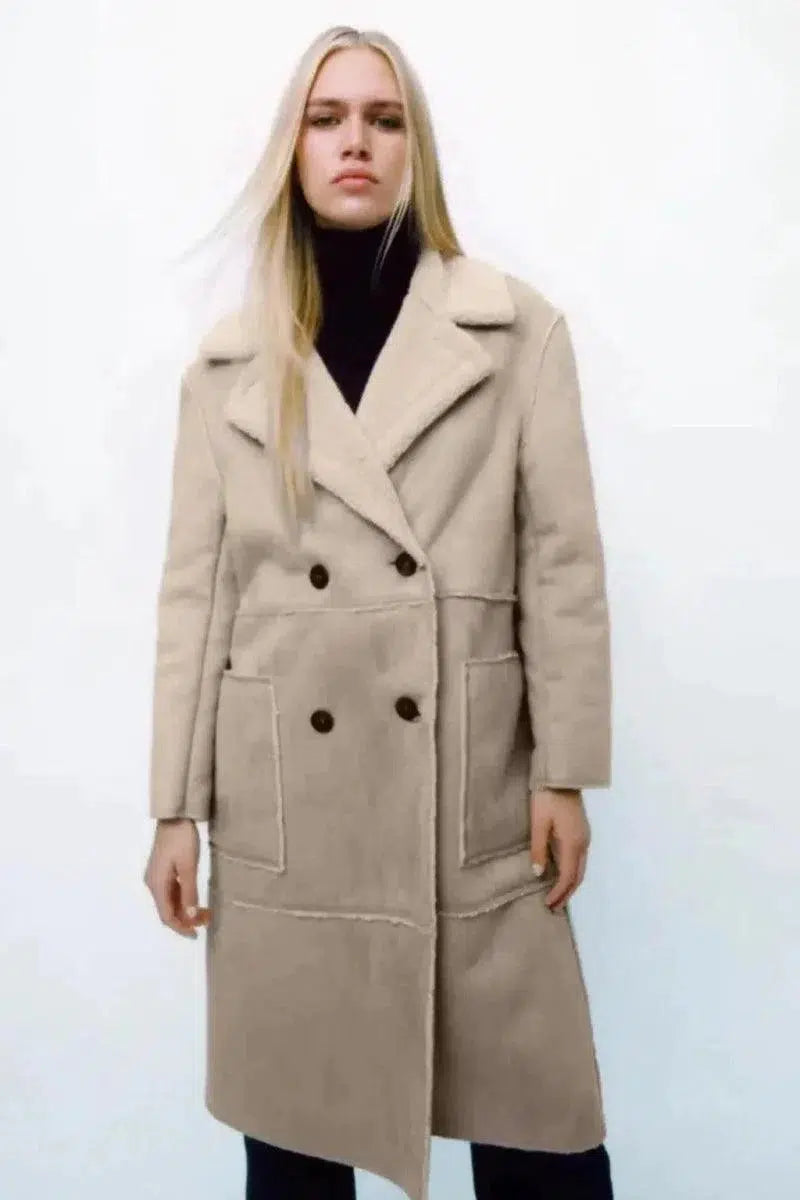 Cheky - Classic Tailored Trench Coat with Sherpa Detailing