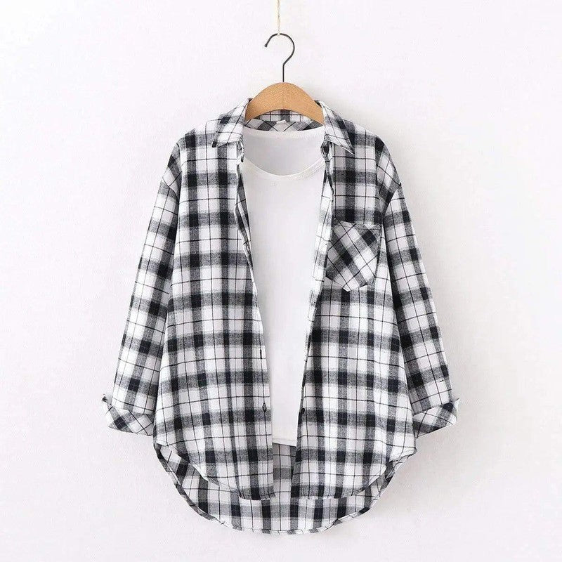 Cheky - Plaid Shirt Women'S Long-Sleeved Loose Shirt Jacket